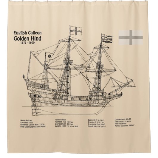 Rideaux De Douche Golden Hind - Plan directeur des navires SD (Devant)