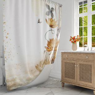 Rideaux De Douche Golden Lily Serenity : Aquarelle Lys Brown