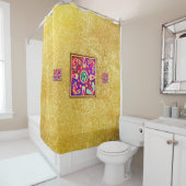Rideaux De Douche Golden & Purple Mexicain Huichol Boho Folk Art (En situation)
