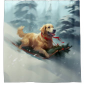 Rideaux De Douche Golden Retriers Noël neige hiver (Devant)