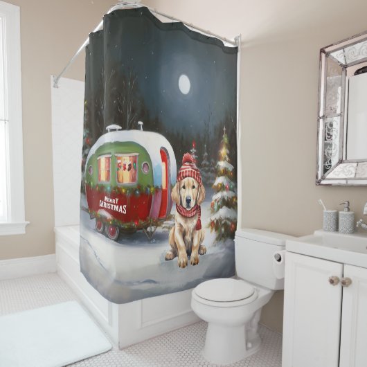 Rideaux De Douche Golden Retriever Caravan Christmas Adventure (En situation)