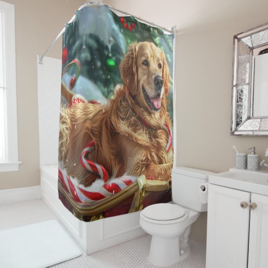 Rideaux De Douche Golden Retriever Chien Festif de Noël (En situation)