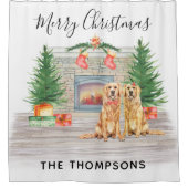 Rideaux De Douche Golden Retriever Chien Noël cheminée scène (Devant)