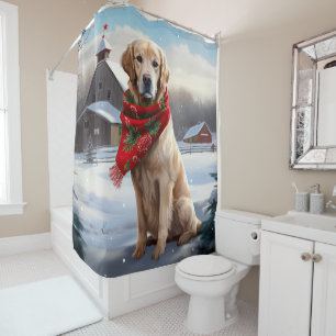 Rideaux De Douche Golden Retriever Dog in Snow Christmas