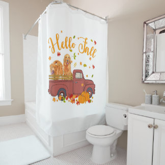 Rideaux De Douche Golden Retriever Dog Sur Camion Citrouille Automne
