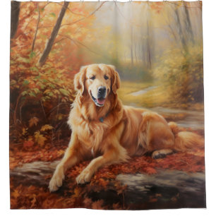 Rideaux De Douche Golden Retriever en automne Leaves automne Inspire