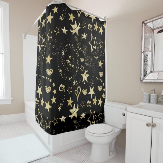 Rideaux De Douche Golden Stars & Hearts Motif (En situation)