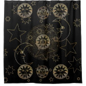 Rideaux De Douche Golden Sun Moon Stars Art d'astronomie céleste (Devant)