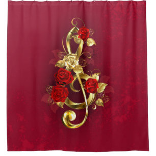 Rideaux De Douche Golden Treble Clef avec fleurs Roses