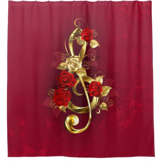 Rideaux De Douche Golden Treble Clef avec fleurs Roses (Devant)