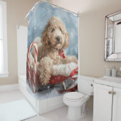 Rideaux De Douche Goldendoodle Chien Festif de Noël (En situation)