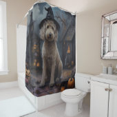Rideaux De Douche Goldendoodle Citrouille Halloween effrayant (En situation)