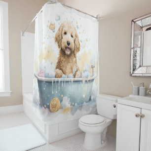 Rideaux De Douche Goldendoodle Dans La Baignoire Aquarelle Chien Art