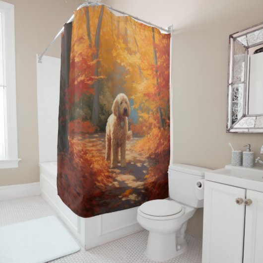 Rideaux De Douche Goldendoodle en automne Leaves Fall Inspire (En situation)