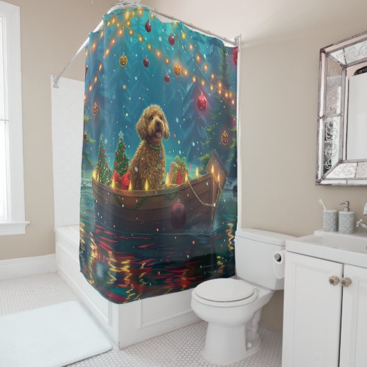Rideaux De Douche Goldendoodle Noël Festive Voyage (En situation)