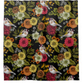 Rideaux De Douche Goldfinches dans le jardin sur noir (Devant)