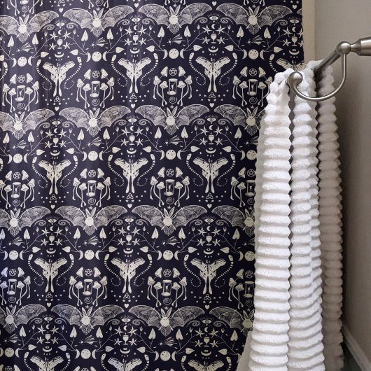 Rideaux De Douche Goth d'Halloween bleu foncé de sorcière lunaire