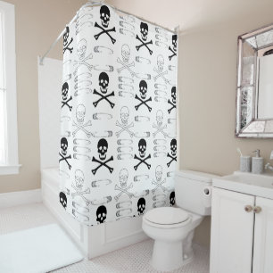 Rideaux De Douche Goth Grunge Skuls Bones and Safety Pins