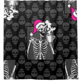 Rideaux De Douche goth noir noël crâne café squelette rose