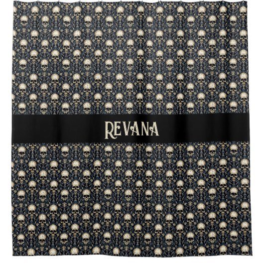 Rideaux De Douche Goth Skuls et Blue Floral (Devant)