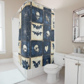 Rideaux De Douche Gothique Halloween Denim Patchwork Motif (En situation)