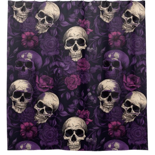 Rideaux De Douche Gothique Rose crâne pourpre (Devant)