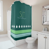Rideaux De Douche gouttes d'eau vert monogramme (En situation)