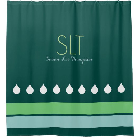 Rideaux De Douche gouttes d'eau vert monogramme (Devant)