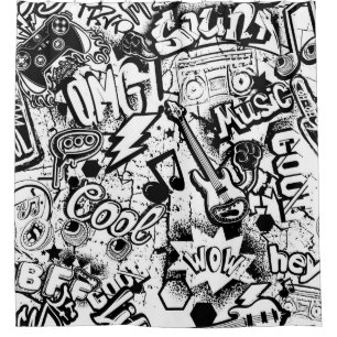 Rideaux De Douche Graffiti Abstrait en noir et blanc