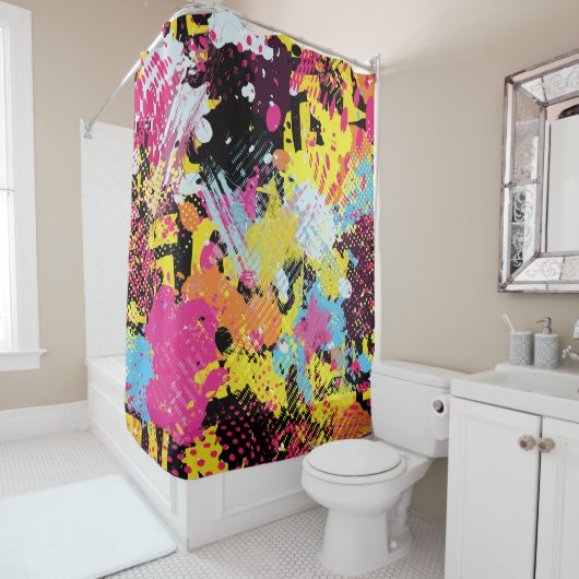 Rideaux De Douche Graffiti bright psychedelic seamless pattern (En situation)