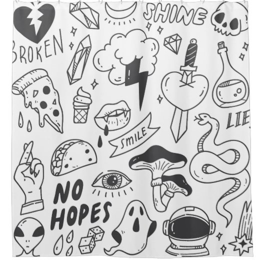 Rideaux De Douche Graffiti mignon : Doodle Art Set. (Devant)