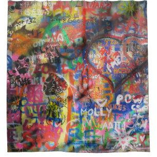 Rideaux De Douche Graffiti multicolore sur mur en béton