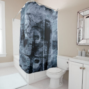 Rideaux De Douche Graffiti peint Grunge Dark Navy et Denim Blue