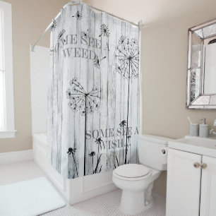 Rideaux De Douche Graines de pissenlit, barrière en bois blanche