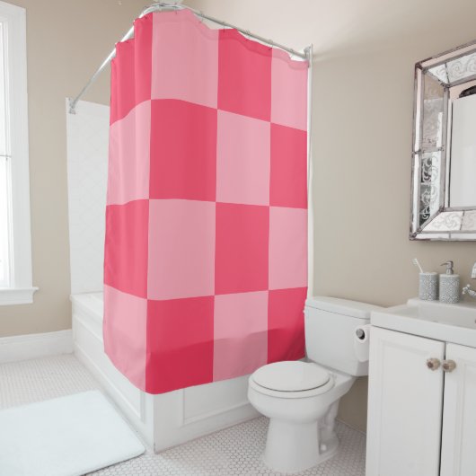 Rideaux De Douche Grand Damier Fuchsia Rose (En situation)