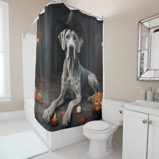 Rideaux De Douche Grand Dane Citrouille Halloween flip d'effroi (En situation)