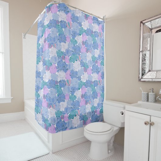 Rideaux De Douche Grand floral violet bleu (En situation)