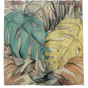 Rideaux De Douche Grande aquarelle feuille tropicale colorée