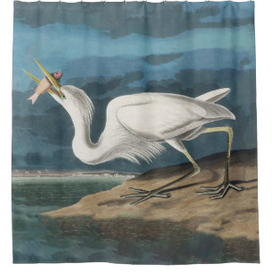 Rideaux De Douche Grande Peinture de la faune d'Audubon Heron blanc
