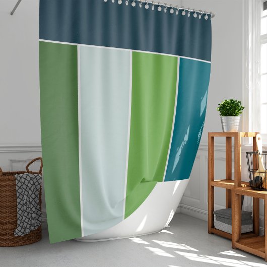 Rideaux De Douche Grandes bandes en bleu et vert avec Monogrammes