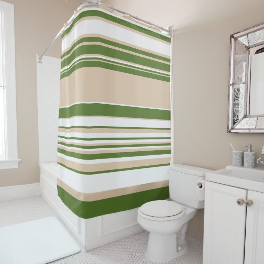 Rideaux De Douche Grandes complexes - Blanc, Sable et Vert Palme (En situation)