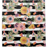 Rideaux De Douche Grandes Et Fleurs Noires Et Blanches (Devant)