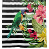 Rideaux De Douche Grandes Et Fleurs Noires Et Blanches Et Parrot (Devant)