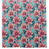 Rideaux De Douche Grandes fleurs rose et bleu Motif (Devant)