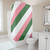 Rideaux De Douche Grandes lignes rose, blanc et vert (En situation)