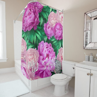 Rideaux De Douche Grands Fleurs de Pivoine Aquarelle Pastel Nom Pers