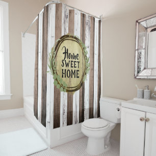 Rideaux De Douche Grange en bois Brown et blanc rustique