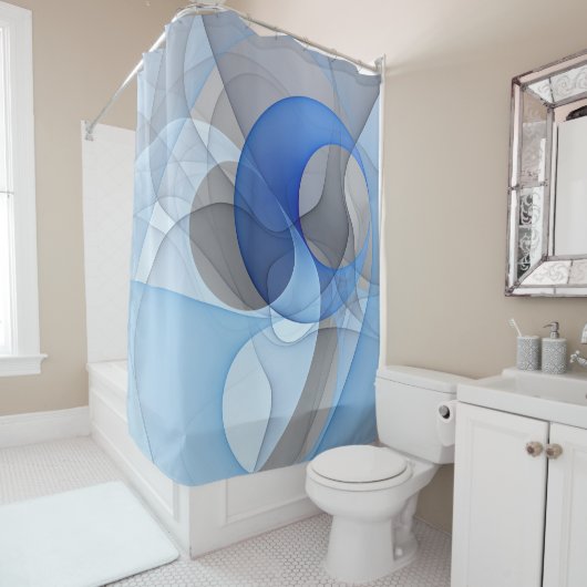 Rideaux De Douche Graphique d'art fractal gris bleu Abstrait moderne (En situation)