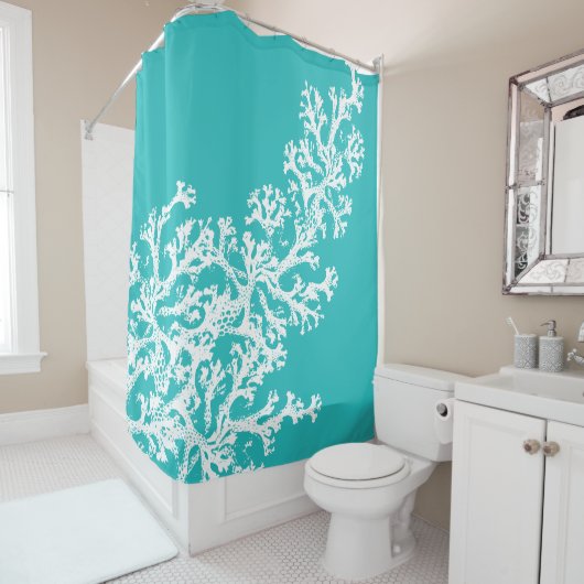Rideaux De Douche Graphique de corail bleu (En situation)