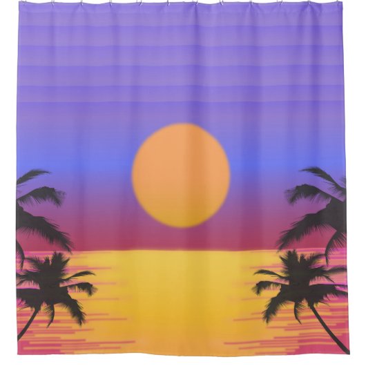 Rideaux De Douche Graphique de coucher de soleil tropical (Devant)